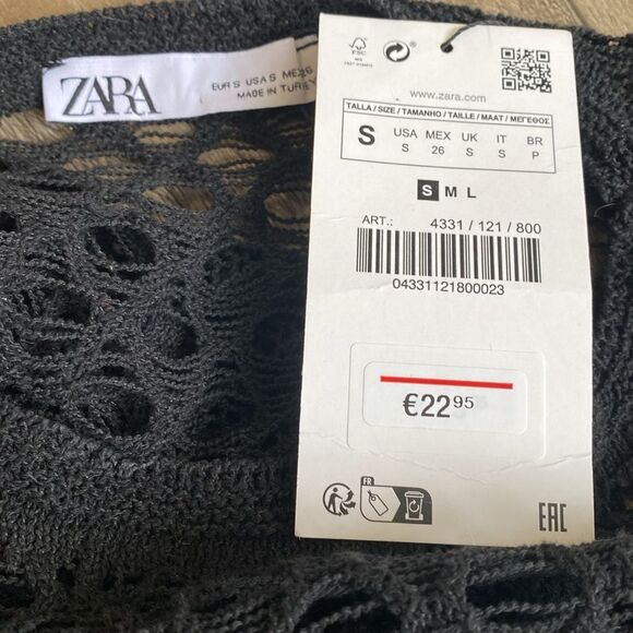 Zara Open Weave Black Sheer Mesh Knit Panel Asymmetrical Hem Sweater Top - Picture 5 of 7